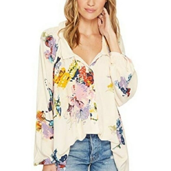 Free People Tops - Free People Floral Watercolor Button Front Tunic